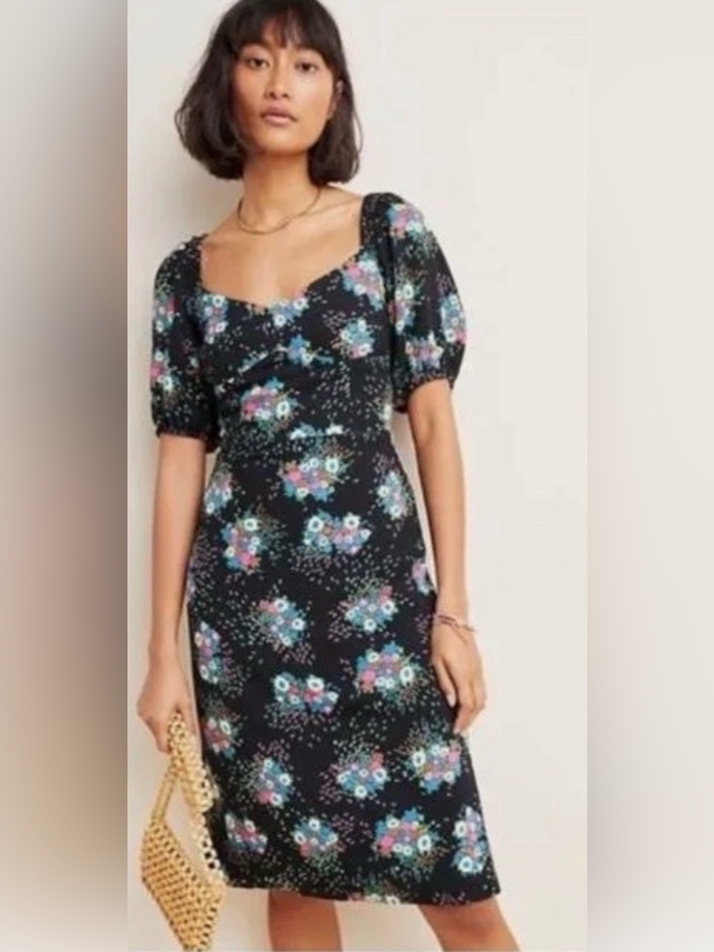 Anthropologie NWT floral print blk motif dress size 12
